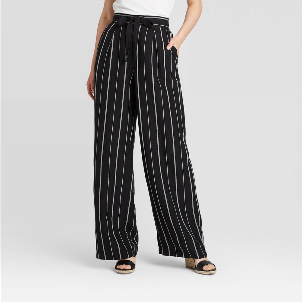 Striped Mid-Rise Wide Leg pants - A New Day Navy S - Picture 4 of 5